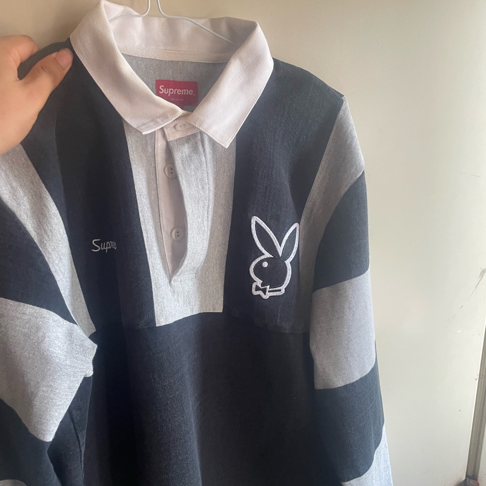 Supreme Black and Gray Playboy Rugby Shirt